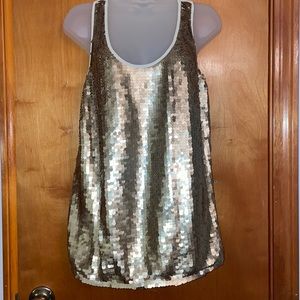Gold sequined top lined and trimmed in cream shear